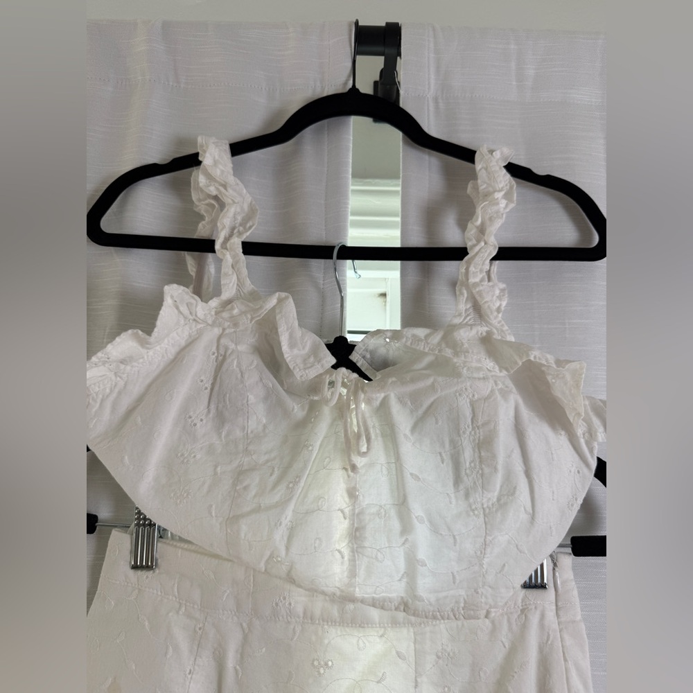 Lioness REVOLVE White Eyelet Ruffle Crop Top & Asymmetrical Skirt Set | Size S - Picture 9 of 14